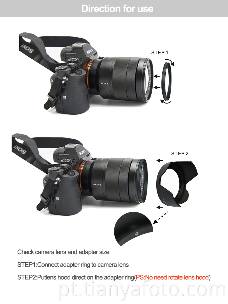 Novo estilo da lente reversa da câmera de 77 mm da Tianya para canon, sony, nikon